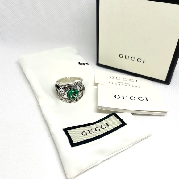 New Authentic Gucci GG Malachite Snake Ring - Picture 10 of 10
